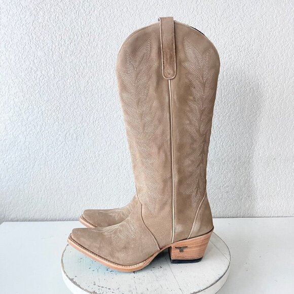 Lane Gallatin Womens Cowboy Boots 6.5 Latte Suede Cowgirl Western Mid Calf Tall - Picture 4 of 11